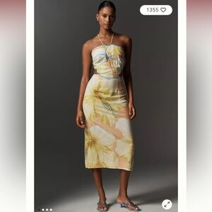 FARM Rio and Anthropology Floral Printed Linen Blend Halter Midi Dress